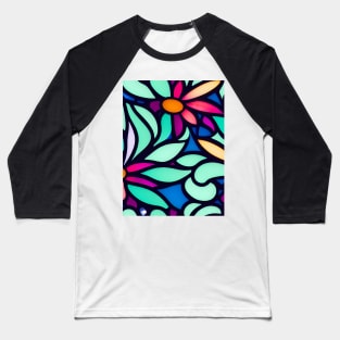 Vibrant Multicolor Flower Abstract Art - Stained Glass Baseball T-Shirt